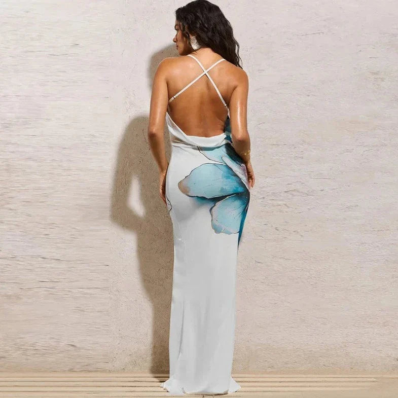 Spaghetti Backless Slit Cut Dress