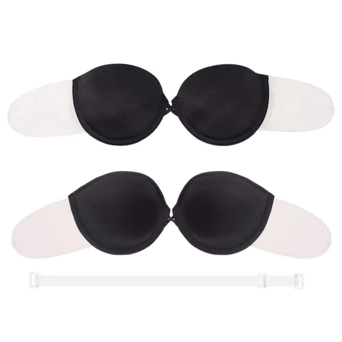 Invisible Essentials Women's Underwired Push Up Sticky Bra Transparent Back Strap Black