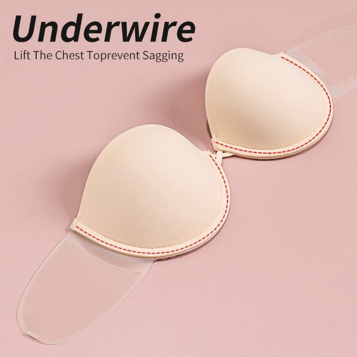 Invisible Essentials Women's Underwired Push Up Sticky Bra Transparent Back Strap Black