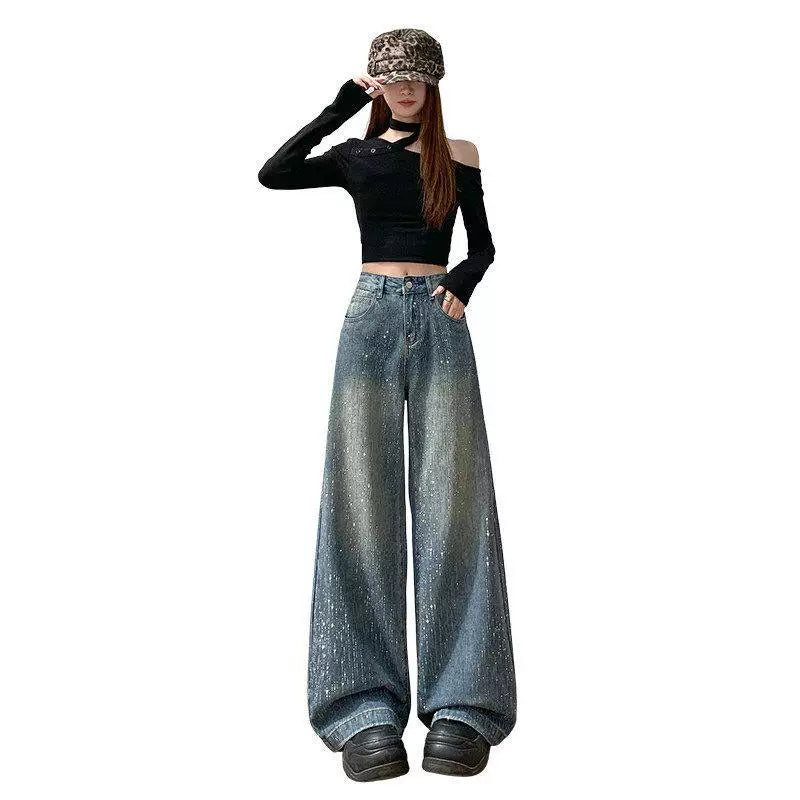 Midnight Rhinestone Wide-Leg Jeans