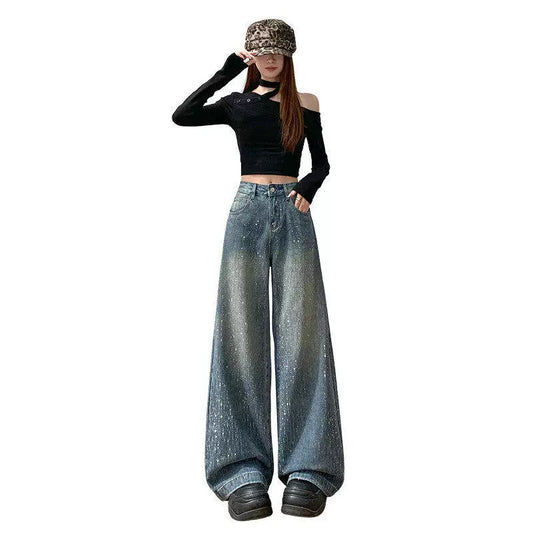 Midnight Rhinestone Wide-Leg Jeans
