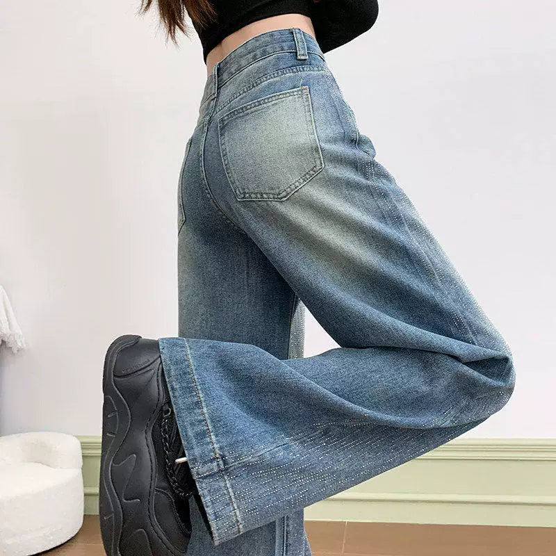Midnight Rhinestone Wide-Leg Jeans
