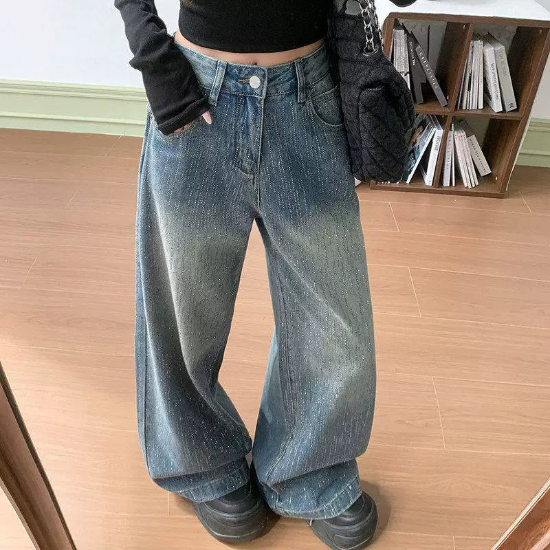 Midnight Rhinestone Wide-Leg Jeans
