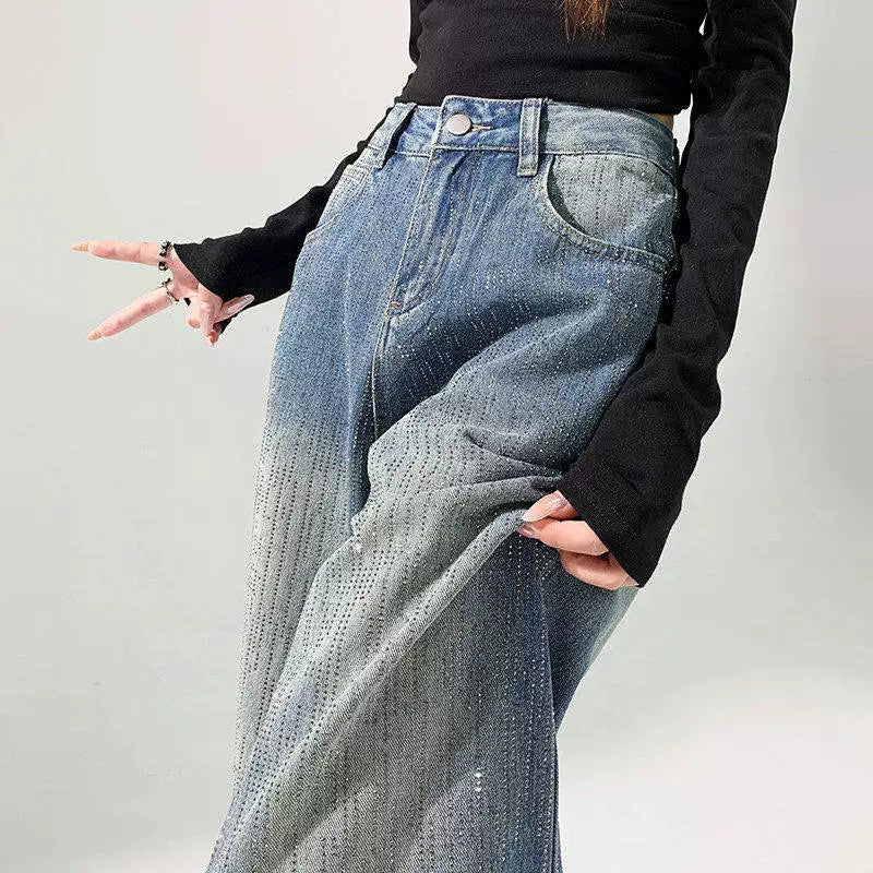 Midnight Rhinestone Wide-Leg Jeans