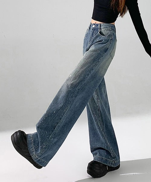 Midnight Rhinestone Wide-Leg Jeans