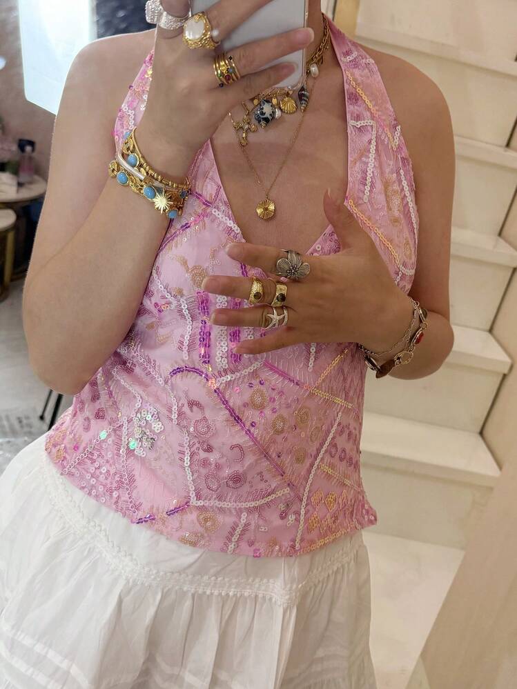 Ibiza Sequin Halter Neck Tops