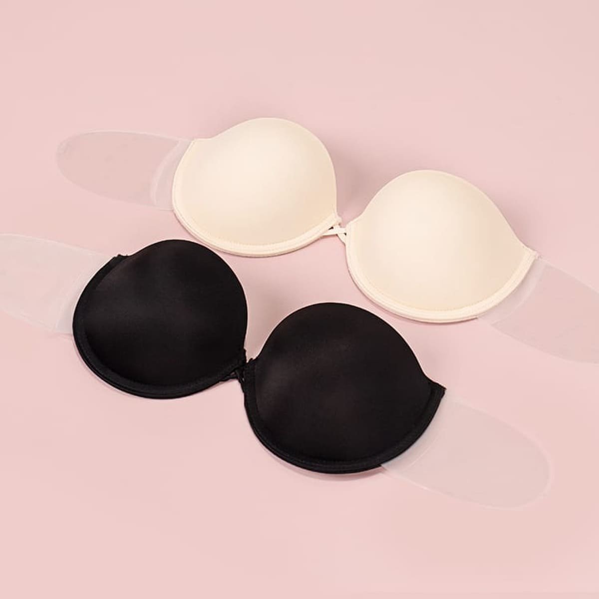 Invisible Essentials Women's Underwired Push Up Sticky Bra Transparent Back Strap Black
