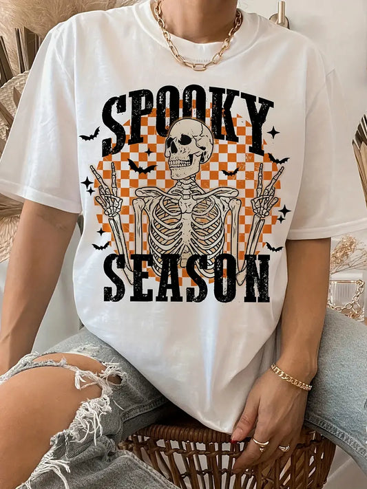 Halloween Skeleton & Letter Print Casual T-shirt