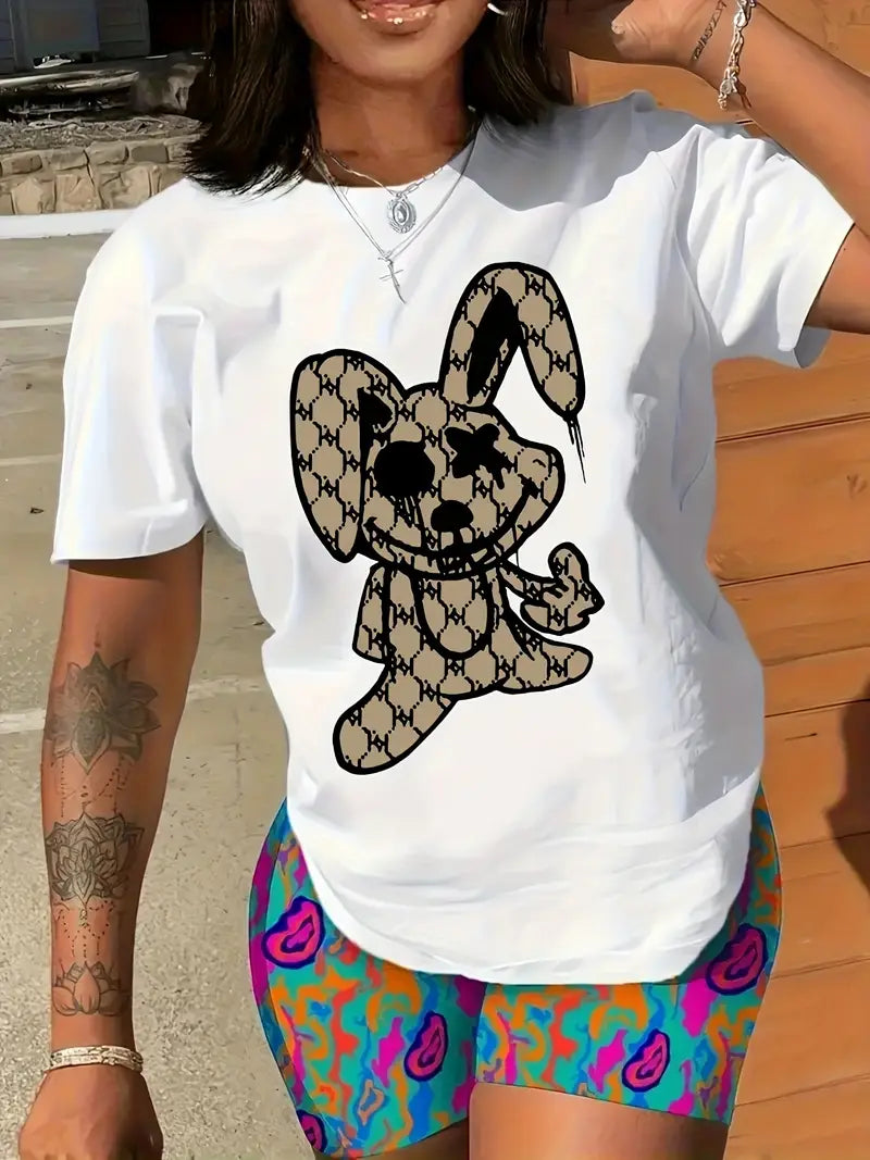 Rabbit Print Crew Neck T-shirt