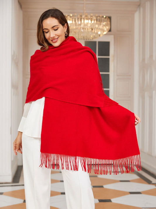 Pure Wool Warm Scarf Shawl w/ Fringed Decoration 200x70cm/79