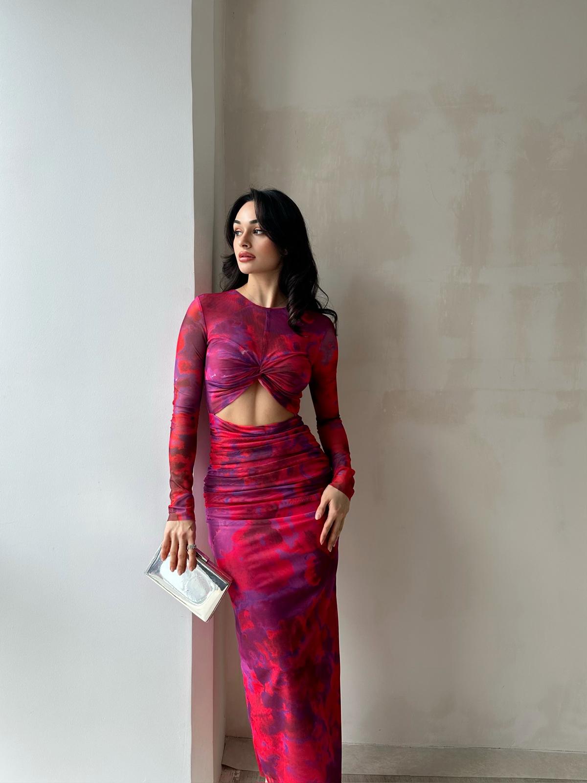 Low cut red flared midi dress – Admire me