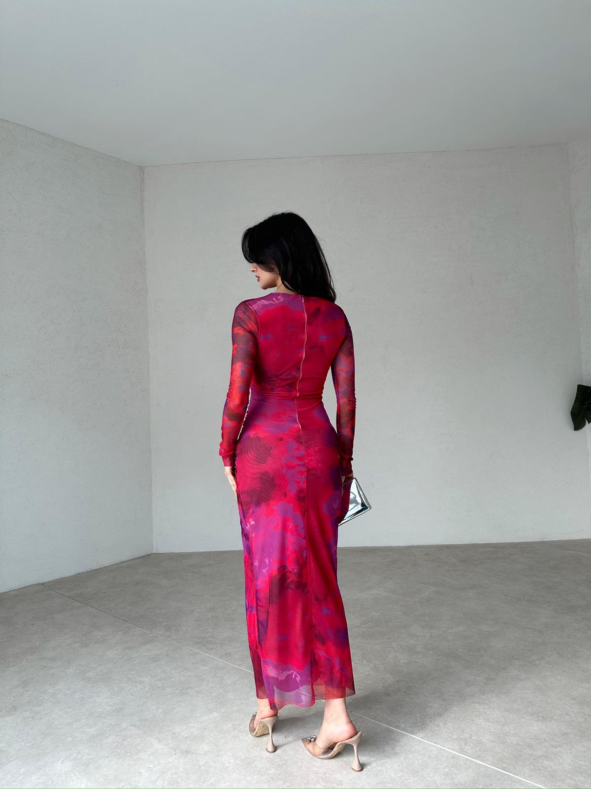Low cut red flared midi dress – Admire me