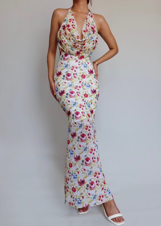 Blossom Cowl Neck Long Dress